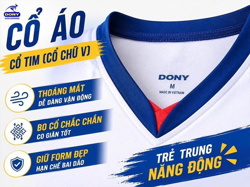 Đồng phục sử dụng thiết kế cổ tim (cổ chữ V)