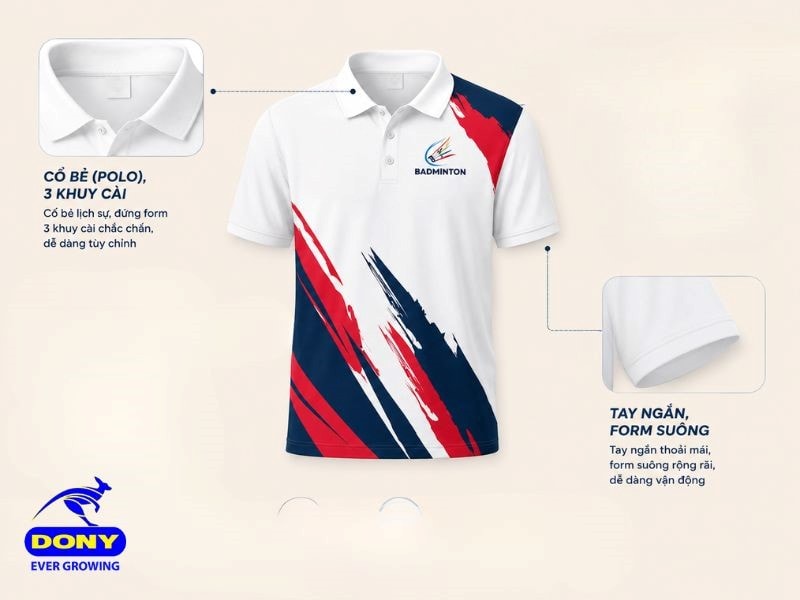Áo dáng cổ bẻ (cổ polo), Áo được thiết kế tay ngắn với form suông vừa vặn