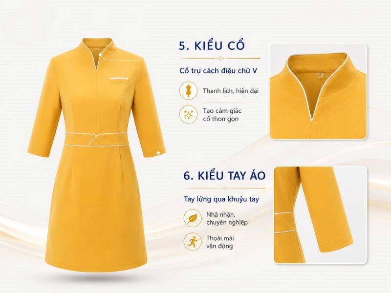 Kiểu cổ và tay của đầm đồng phục