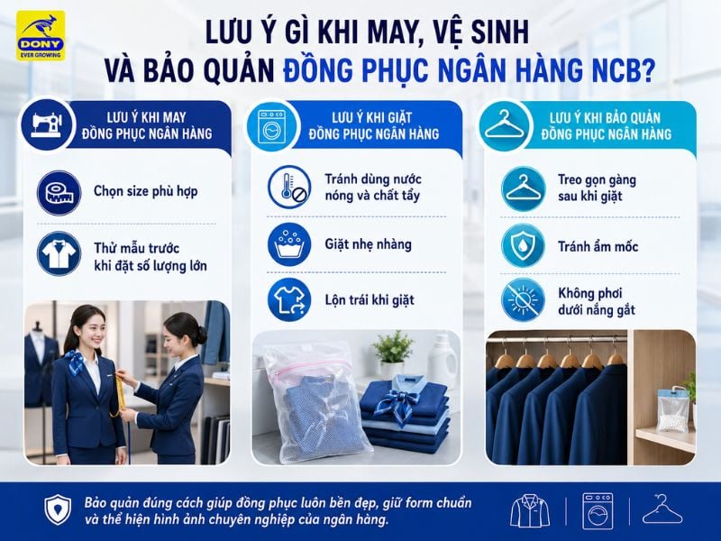 Các lưu ý khi may, vệ sinh và bảo quản đồng phục ngân hàng NCB