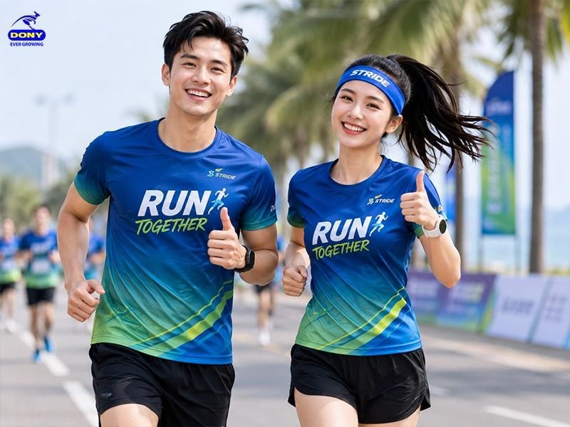 Mẫu đồng phục áo thun chạy bộ màu xanh