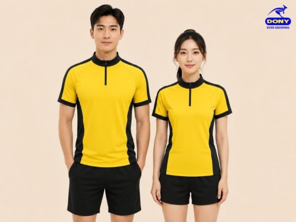 Mẫu áo thun tập gym màu vàng phối đen