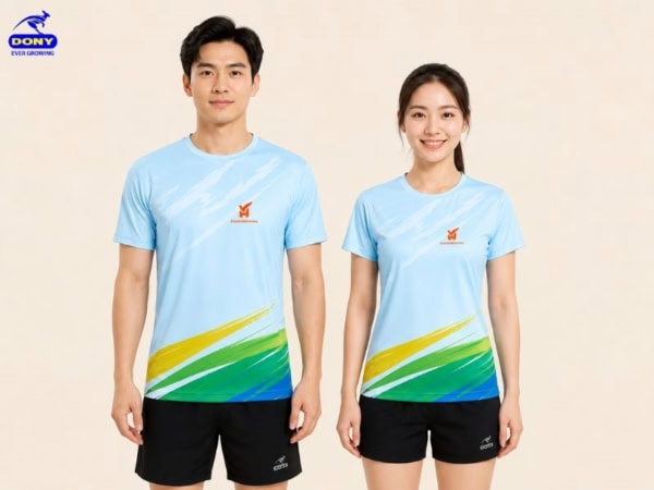 Mẫu áo thun thể thao đồng phục cổ tròn, phối màu cá tính
