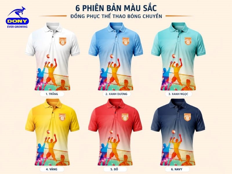 DONY nhận may mẫu đồng phục áo thun bóng chuyền với bảng màu đa dạng.