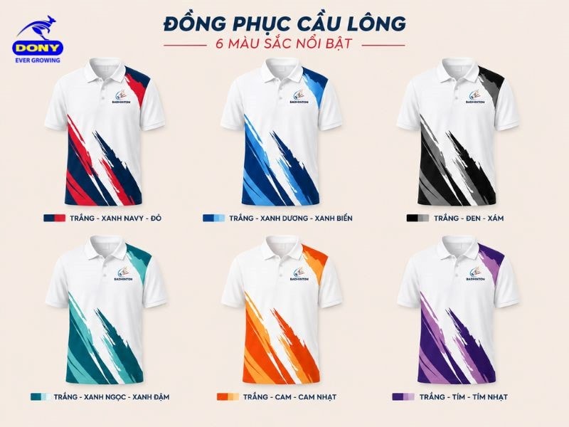 DONY nhận may mẫu đồng phục áo thun cầu lông với bảng màu đa dạng.