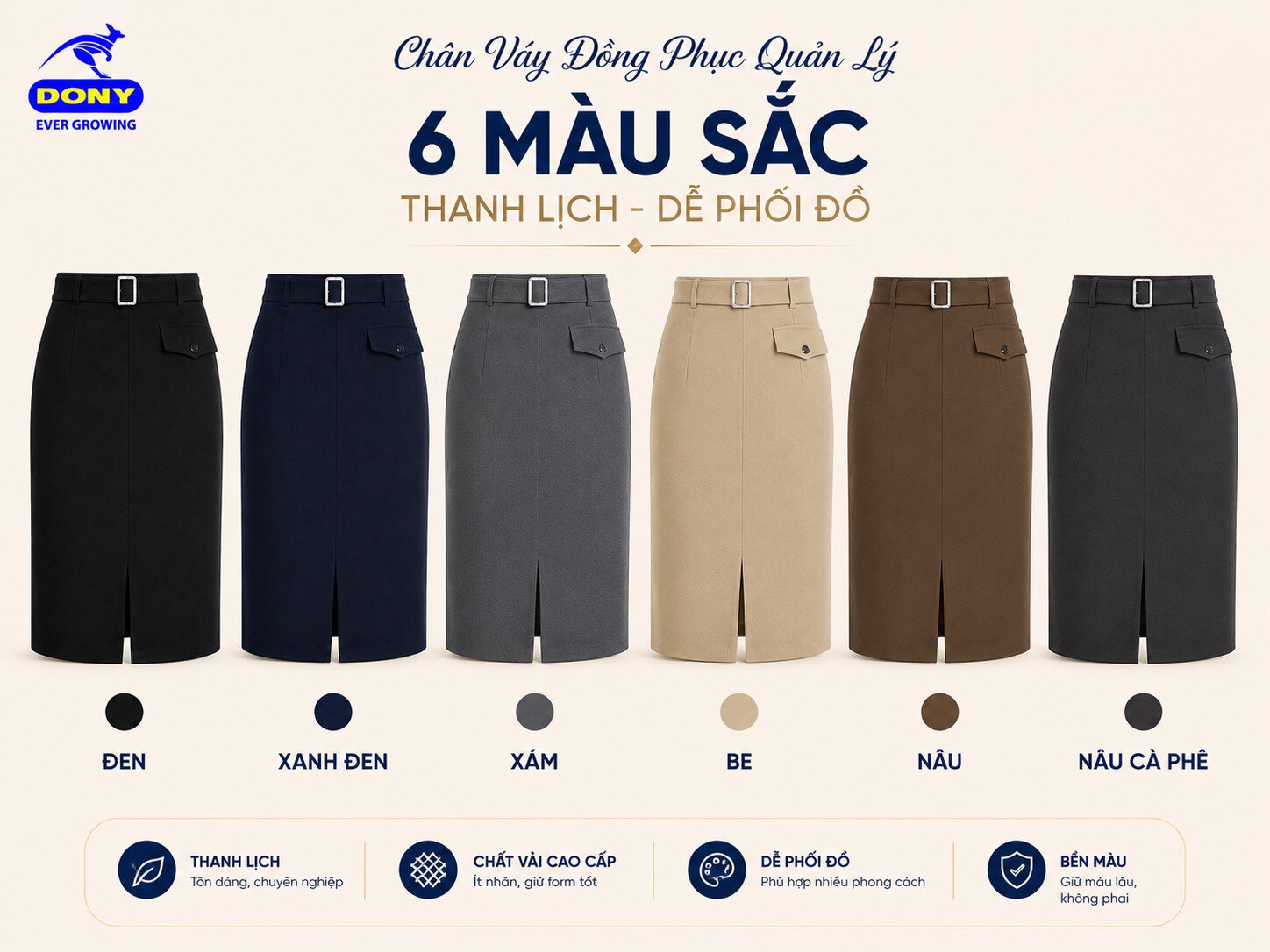 DONY hỗ trợ may đa dạng màu sắc theo bộ nhận diện thương hiệu cho mẫu đồng phục này.