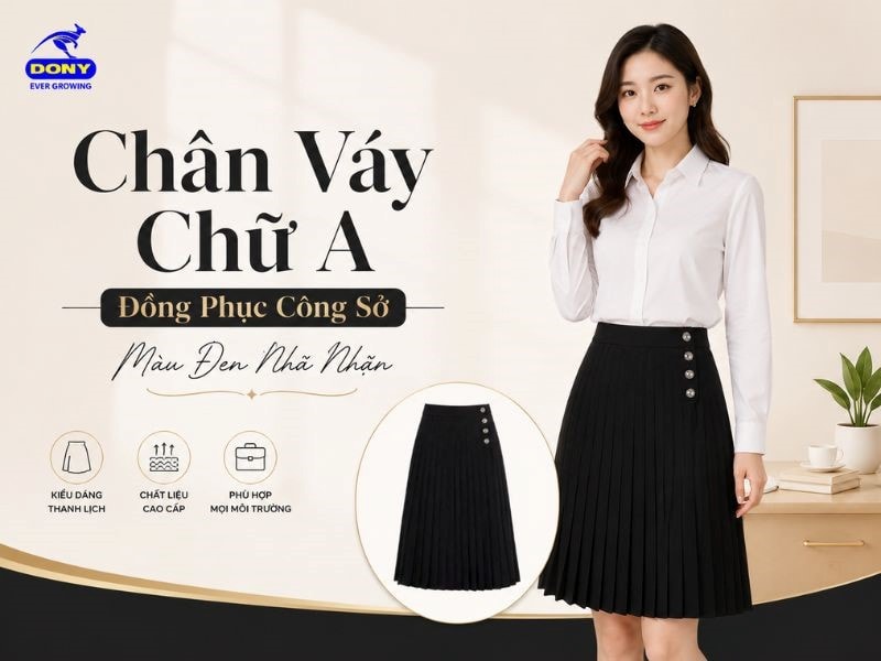Chân váy chữ A màu đen đồng phục công sở