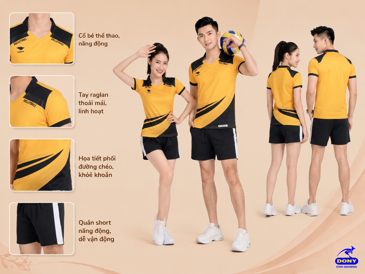 Bộ đồng phục được thiết kế theo phong cách thể thao hiện đại với áo cổ bẻ chữ V khỏe khoắn