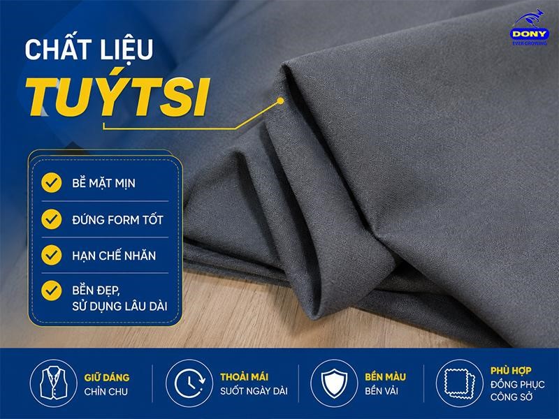 Mẫu gile được may từ vải tuytsi, có bề mặt mịn, độ đứng form tốt và khả năng hạn chế nhăn