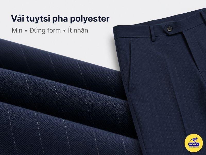 Mẫu quần phù hợp với vải tuytsi pha polyester, chất liệu phổ biến trong may quần tây