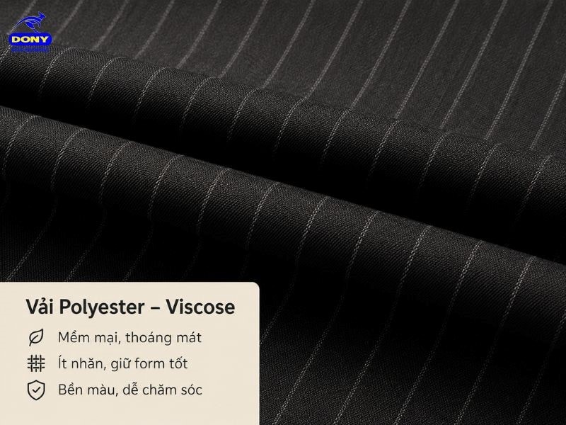 Quần may từ vải Polyester – Viscose, có bề mặt vải đứng form,