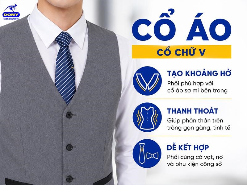 Thiết kế cổ chữ V tạo khoảng hở phù hợp để phối cùng cổ áo sơ mi bên trong