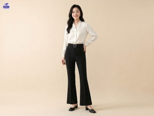 Mẫu quần tây nữ đồng phục công sở cạp cao ống loe