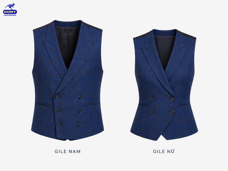 Đường may tại vai, sườn, ve áo và phần chiết được xử lý gọn, giúp gile giữ phom khi mặc