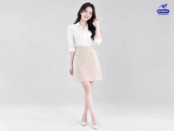 Chân váy chữ A đồng phục công sở màu be