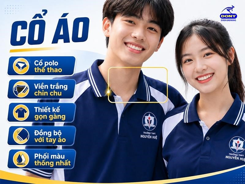Áo sử dụng cổ polo phối viền trắng, tạo cảm giác chỉn chu hơn so với kiểu cổ tròn thông thường