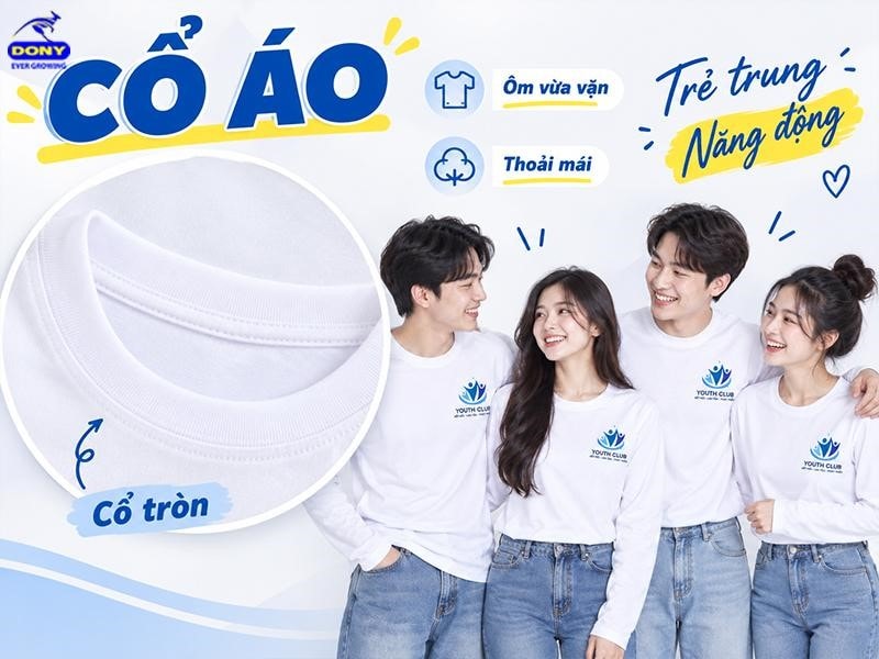 Cổ áo dạng tròn với phần bo viền ôm vừa vặn