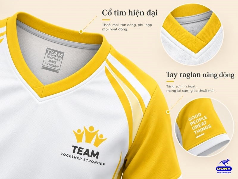 Thiết kế cổ và tay áo của mẫu áo thun phối vàng trắng