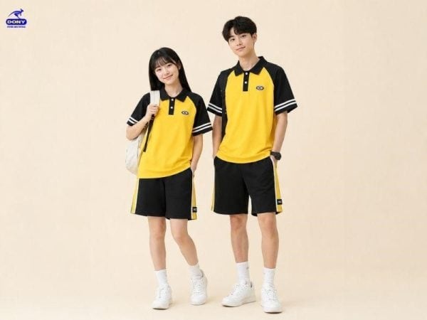 Mẫu đồng phục thể dục màu vàng phối đen