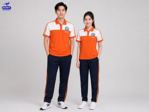 Đồng phục thể dục màu cam phối trắng