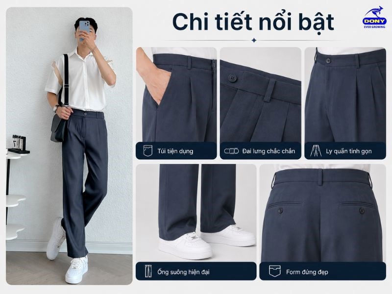 Các đường may được hoàn thiện chắc chắn tại phần cạp, sườn, đáy và ống quần