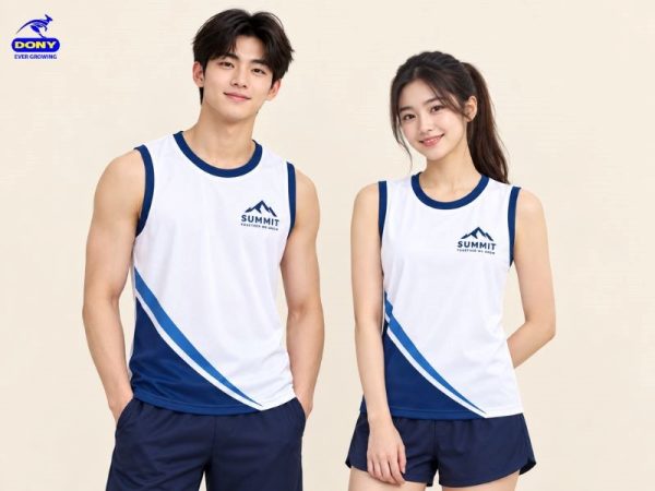 Áo thun ba lỗ đồng phục phối màu trắng xanh