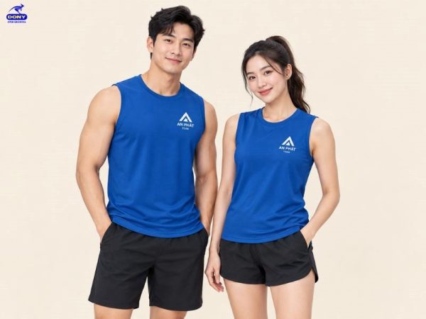 Áo thun ba lỗ xanh dương cổ tròn