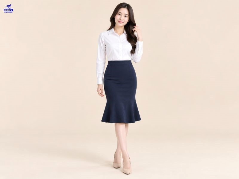 Chân váy đồng phục công sở đuôi cá qua gối