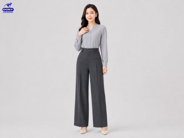 Mẫu quần tây nữ công sở ống rộng xếp ly