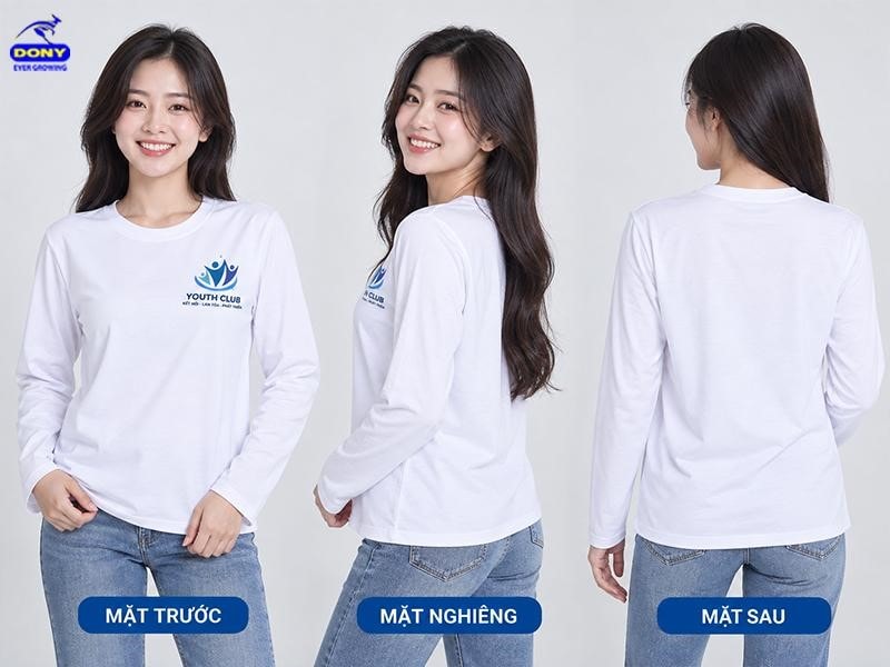 Áo thun đồng phục tay dài cổ tròn màu trắng