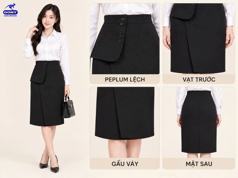 Mẫu chân váy sử dụng phom ôm công sở, chiều dài qua gối nhẹ