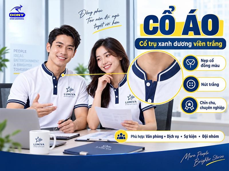 Phần cổ sử dụng nền xanh dương kết hợp đường viền trắng