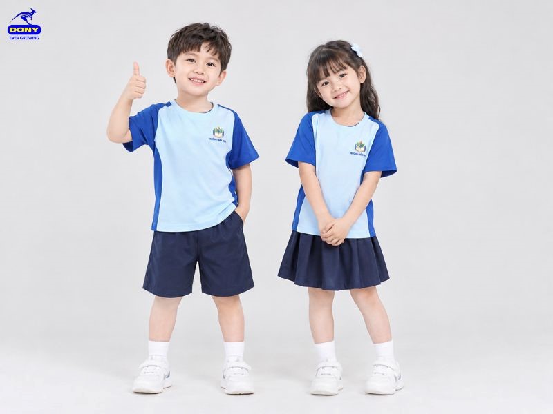 Đồng phục mầm non xanh dương phối xanh navy