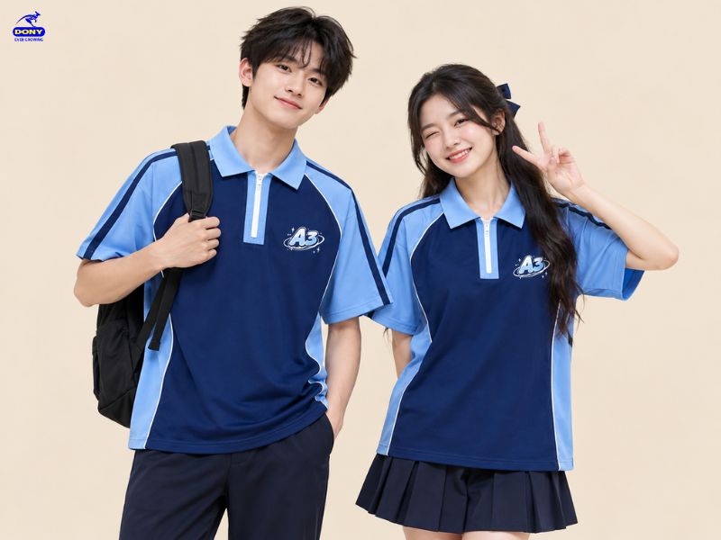 áo lớp polo oversize phối màu xanh