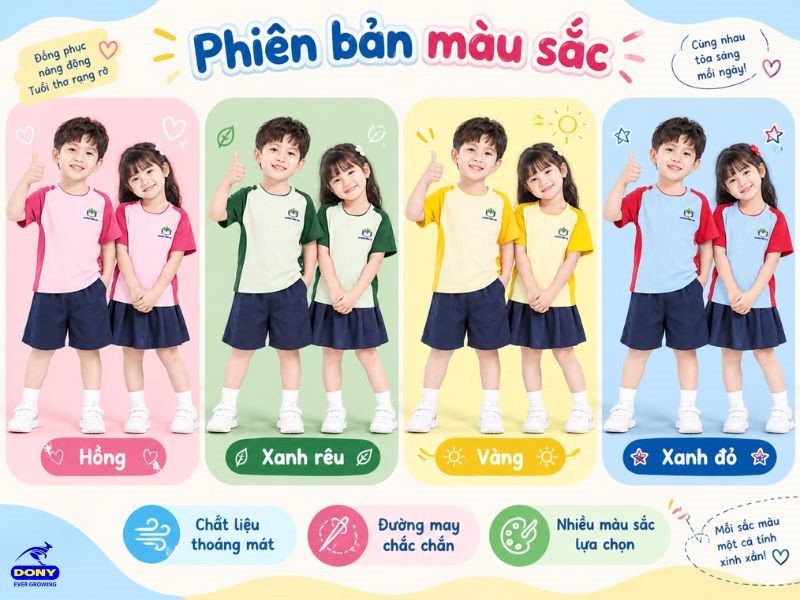 Đồng Phục DONY hỗ trợ thay đổi màu thân áo, tay áo, cổ áo và quần váy