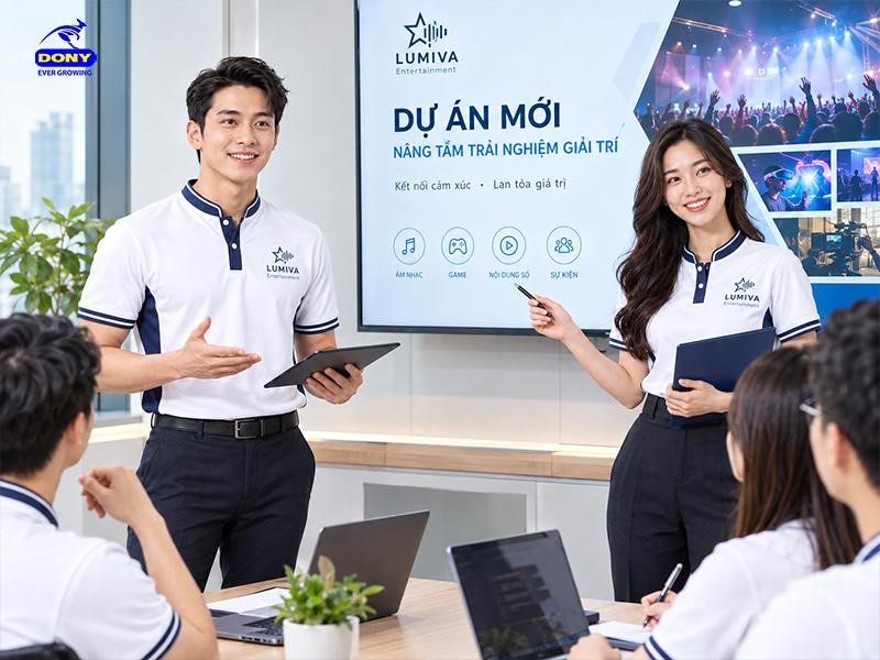 Thiết kế áo thun cổ trụ phối trắng và xanh dương